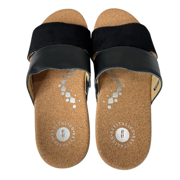 Revitalign Basque Orthotic Black Slide Sandals Cork Footbed Comfort Shoe Sz 9 B - Picture 3 of 14